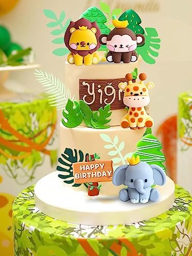 JeVenis Cute Jungle Animals Cake Decorations - Safari Birthday Party Set