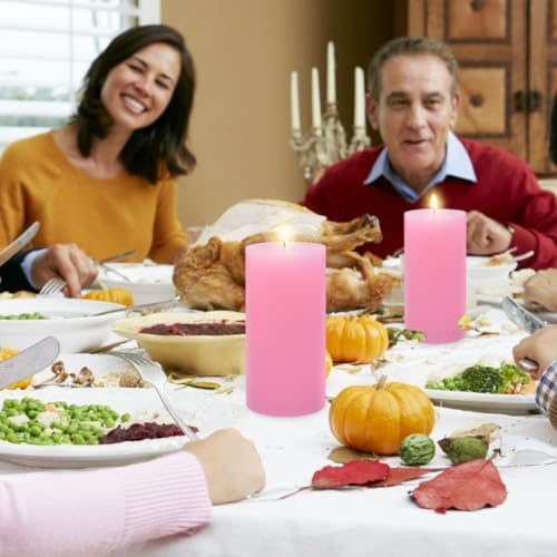 3 Packs Pink Pillar Candles in Different Sizes