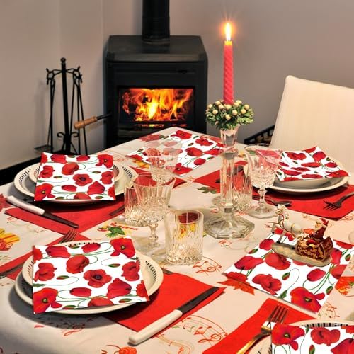 40PCS Poppy Floral Paper Napkins Set