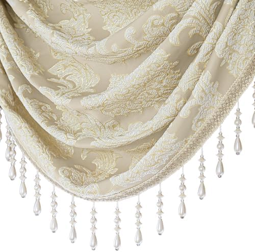 Loom and Mill Beige Jacquard Waterfall Valance 59 Inch 1 Panel