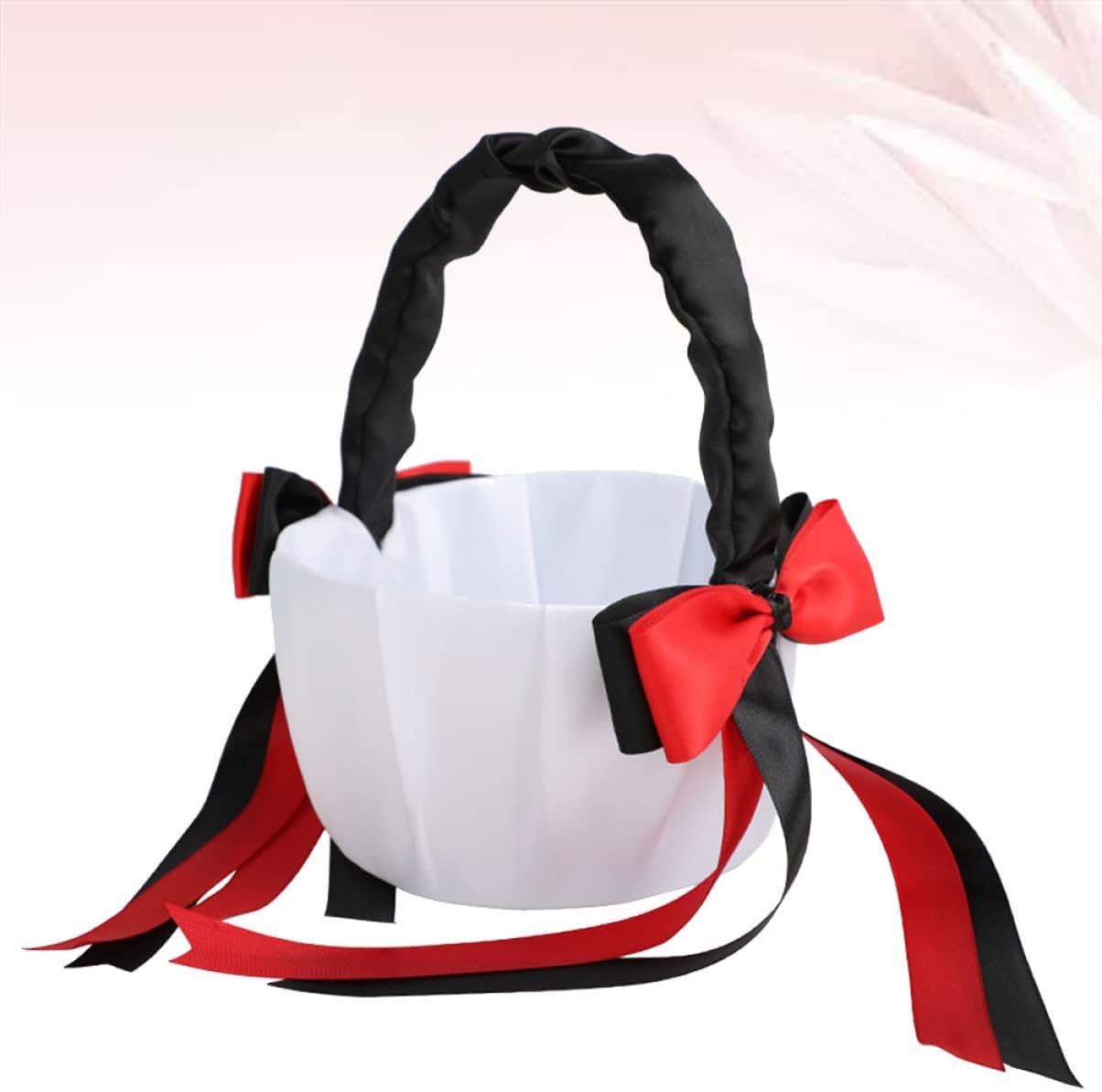 Elegant Black Satin Bowtie Flower Girl Basket