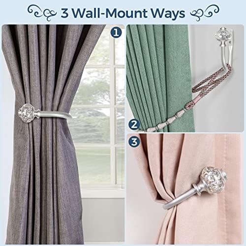 2 Pack Silver Curtain Holdbacks with Crystal Finials