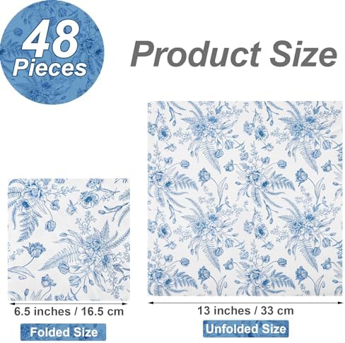 Aodaer 48 Piece Blue and White Floral Napkins Set