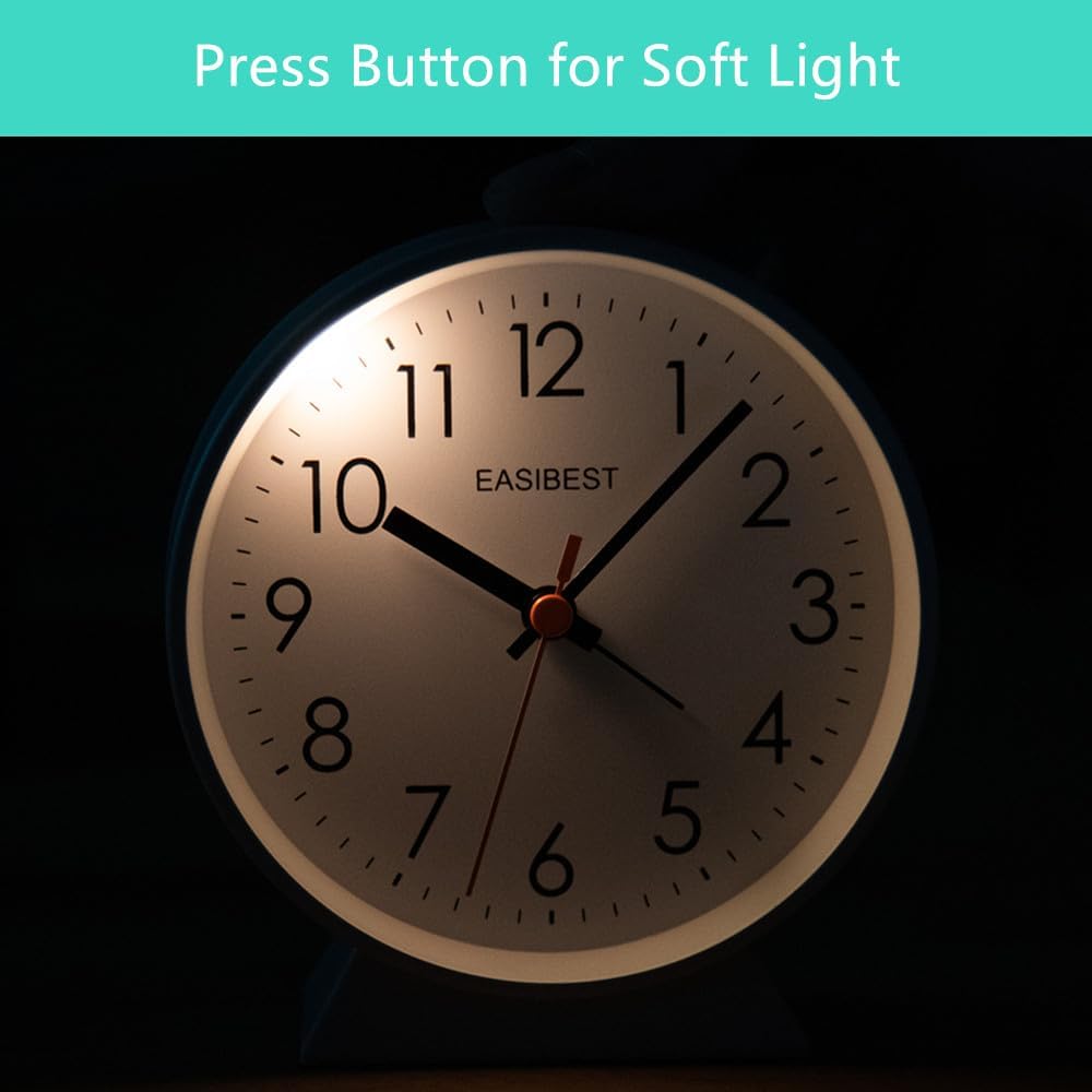 No Ticking Silent Alarm Clock with Snooze Light
