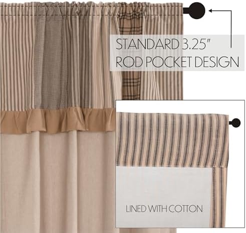 VHC Brands Sawyer Mill Curtain Panel 63x36 Charcoal Khaki Tan