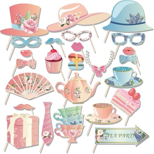 25 Pcs Tea Time Photo Booth Props with Stick