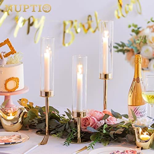 Nuptio Gold Hurricane Candle Holder Set of 3
