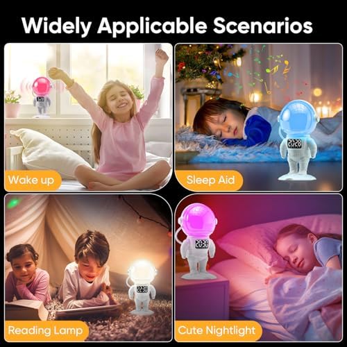 4-in-1 Astronaut Alarm Clock with White Noise and Nightlights