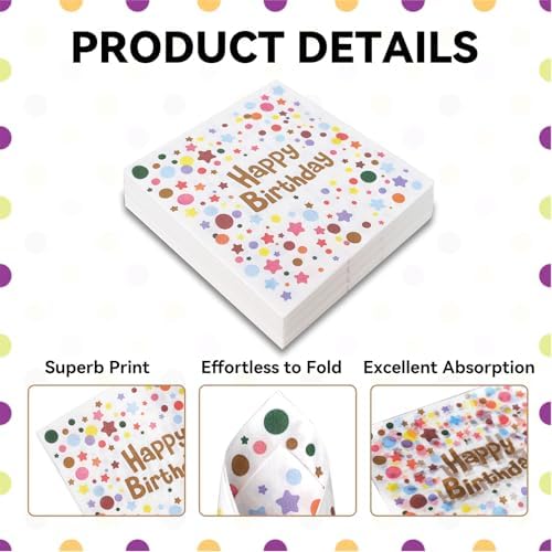 120 Pcs Polka Dot Rainbow Paper Napkins 13x13 Inch Set