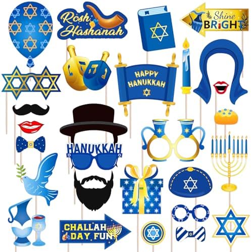 HOWAF 28pcs Happy Hanukkah Photo Booth Props Kit