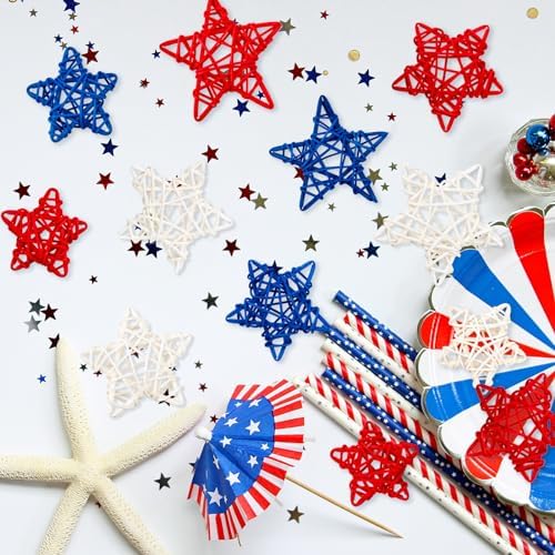 18pcs Patriotic Rattan Star Decorations Red Blue White