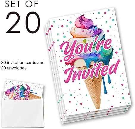 EUDOSI Ice Cream Birthday Invites Set of 20 with Envelopes