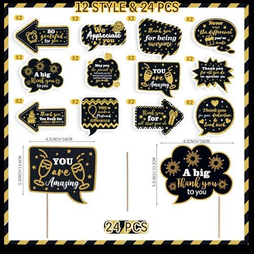 24 Pcs Thank You Photo Booth Props for Employee Appreciation Party