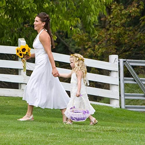 BESTOYARD Purple Flower Girl Basket with Handle and Bowknot