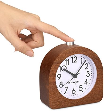 Navaris Wood Analog Alarm Clock - Dark Brown