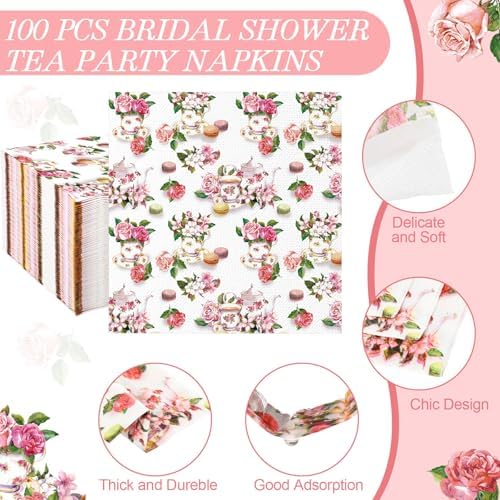 Colarr 100 Pcs Floral Tea Cup Napkins for Parties