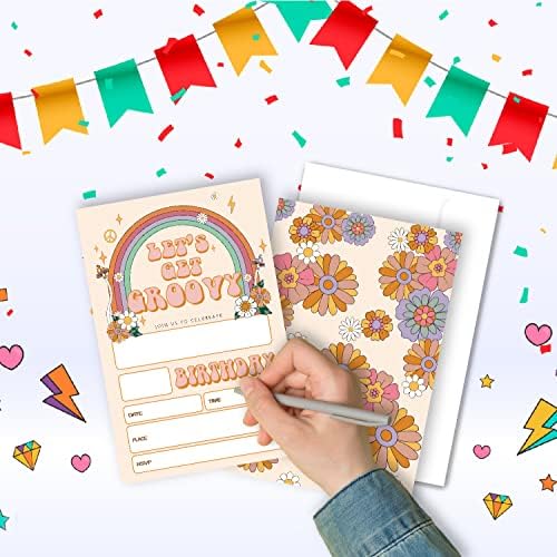 20 Sets Groovy Birthday Party Invitations with Envelopes