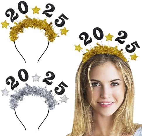 Threetols 2025 Happy New Year Star Headband Tiara for Women Men Kids