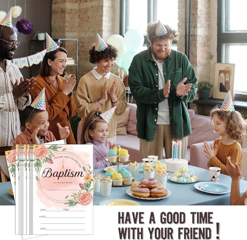 25 Pack Floral Baptism Invitations with Envelopes 1