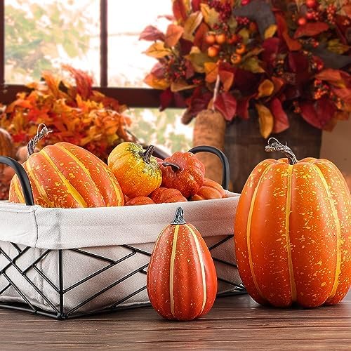 Ywlake 16 Pcs Artificial Pumpkin Fall Decor Set