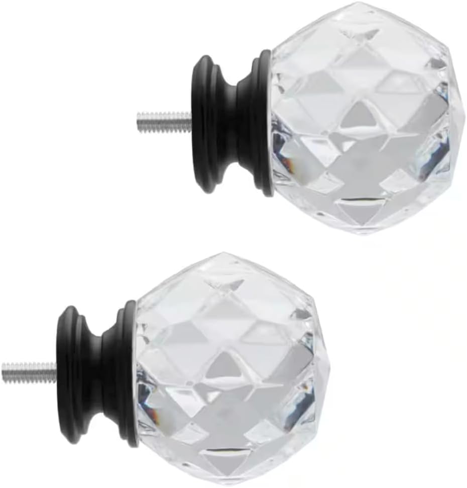 Ceybo Crystal Sphere Finials with Black Base Set of 2