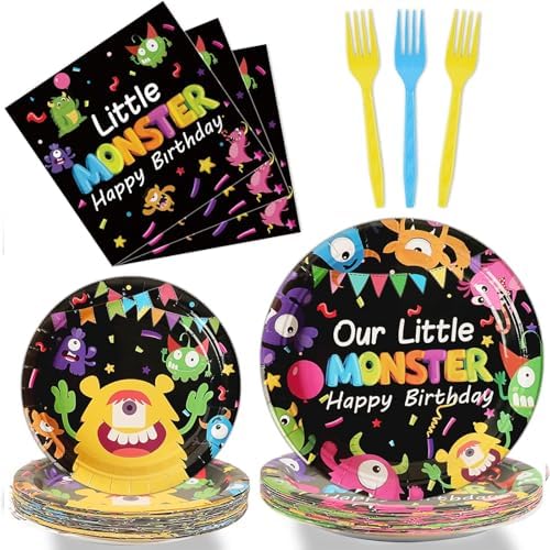 Monster Plates and Napkins Party Kit - 96 Pcs for 24 Guests