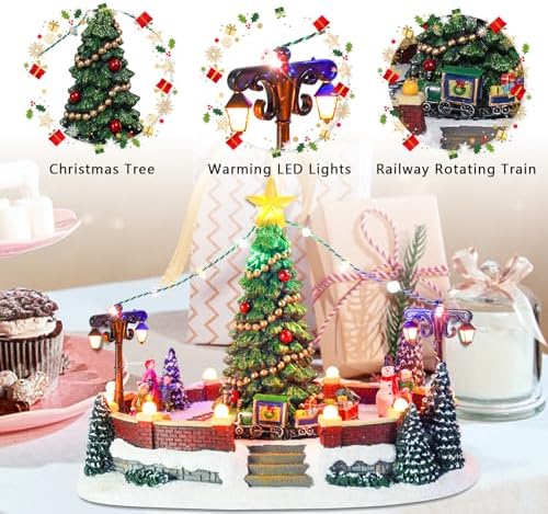 MUMTOP Christmas Village with Rotating Train and Music
