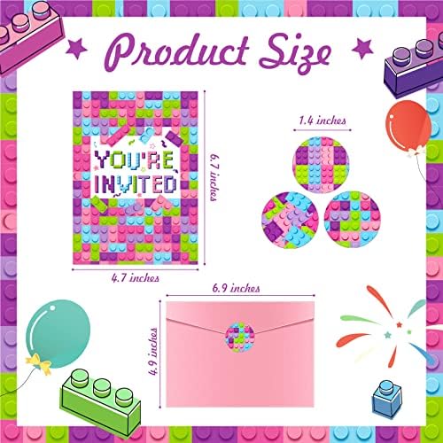 Colarr 24 Set Pink Birthday Party Invitations with Envelopes and Sticker Labels