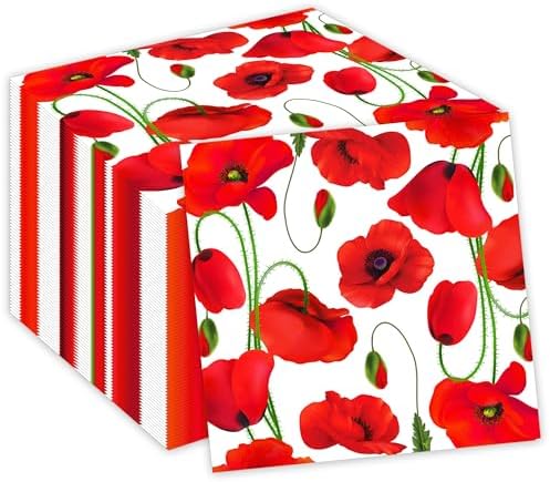 40PCS Poppy Floral Paper Napkins Set