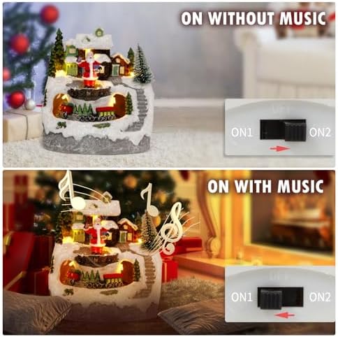 Christmas Village Musical Snow Globe Figurines with 8 Music Snowman and Train