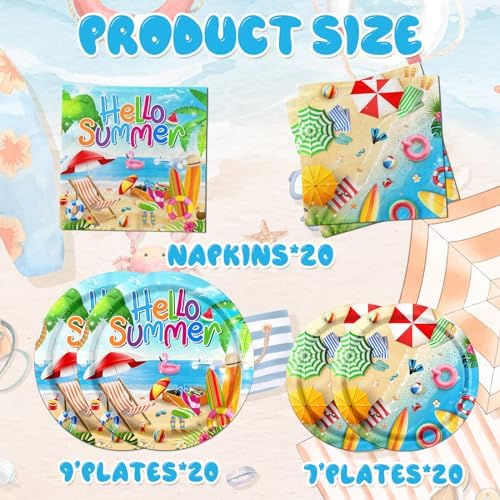 GREHUMOR 60Pcs Beach Themed Disposable Plates Napkins Set