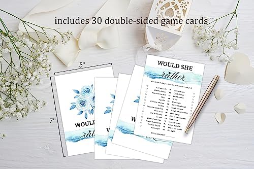 Blue Floral Bridal Shower Game with 30 Cards