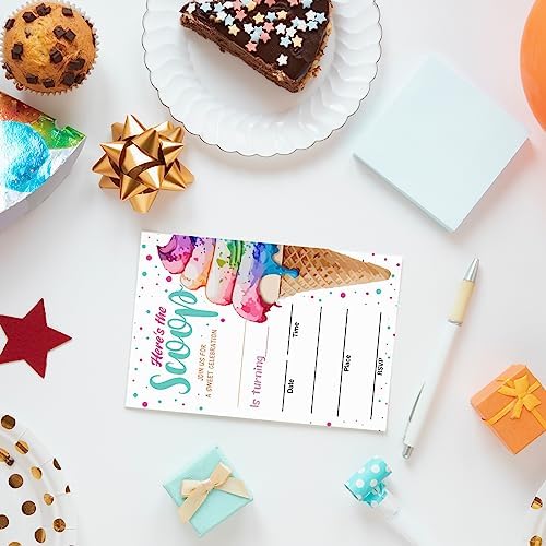 EUDOSI Ice Cream Birthday Invites Set of 20 with Envelopes