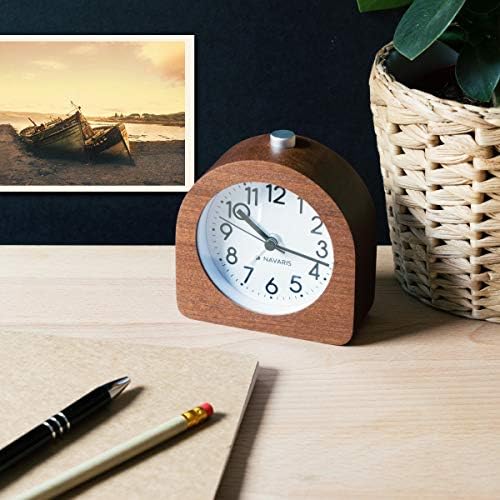 Navaris Wood Analog Alarm Clock - Dark Brown