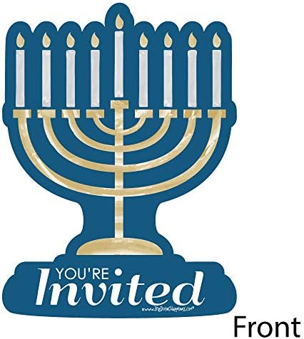 Big Dot of Happiness Happy Hanukkah Shaped Fill-In Invitations Set of 12