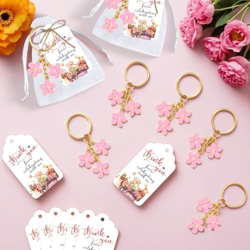 30 Piece Wedding Party Favors with Flowers Keychain and Organza Bag