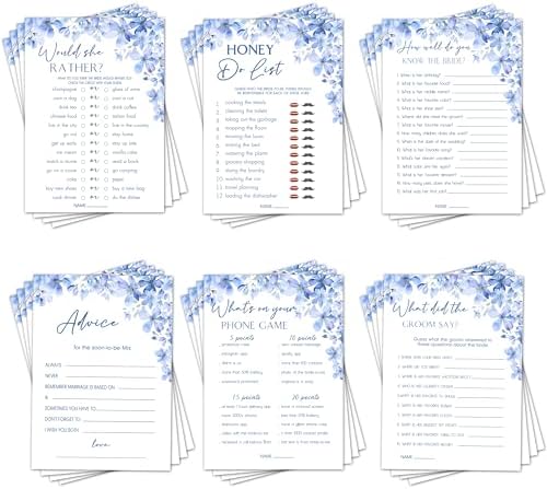 Bridal Shower Games Set of 5 Blue Flowers Theme