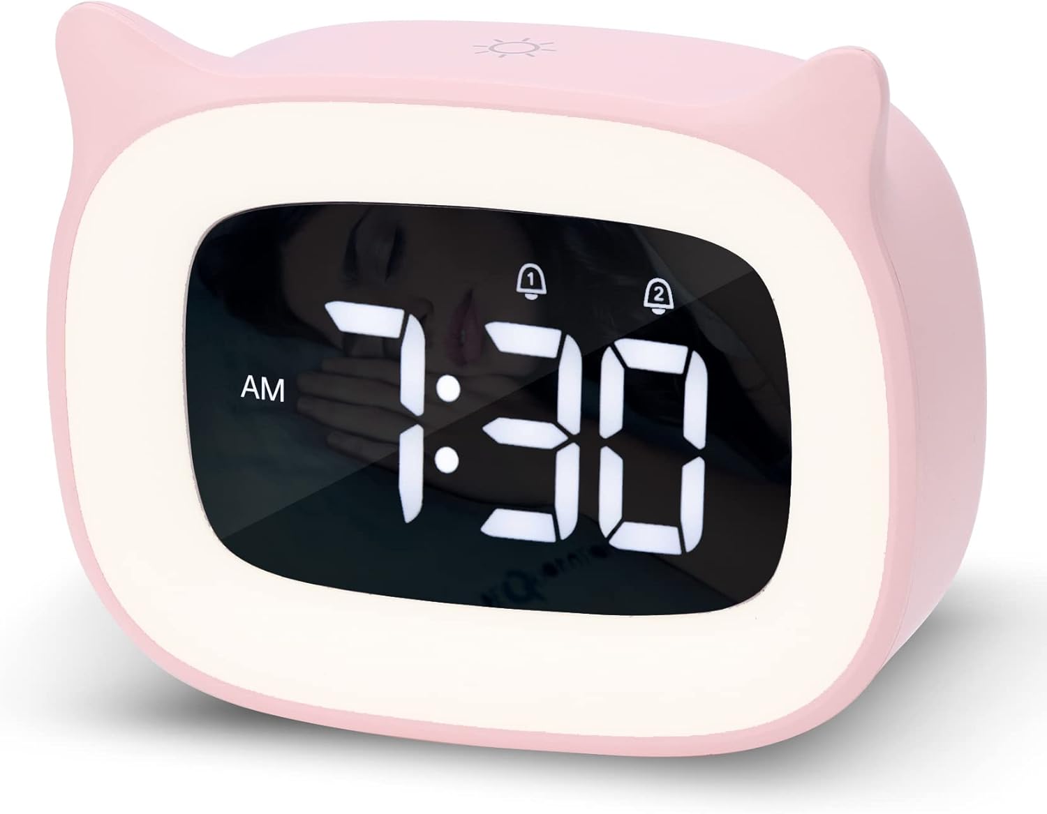 Pink Cat Alarm Clock with Night Light for Kids