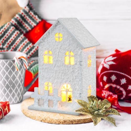 TOYANDONA 3Pcs LED Lighted Wooden Christmas Village Houses