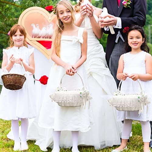 IUIBMI White Flower Girl Baskets Set of 2 with Swing Handle