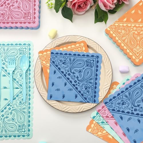 Faccito 100 Pcs Western Bandana Napkins 2 Ply Paisley Print