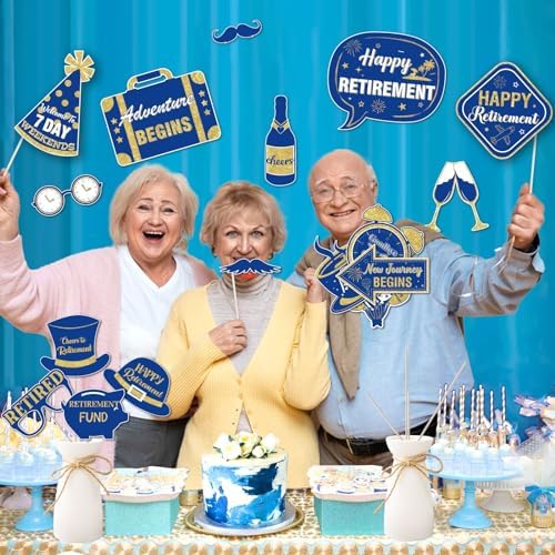 Cheereveal Retirement Photo Booth Props with Wooden Sticks