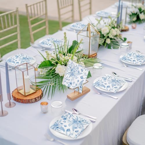 Aodaer 48 Piece Blue and White Floral Napkins Set