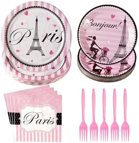 Grencian Paris Eiffel Tower Plates Party Set 24Pcs