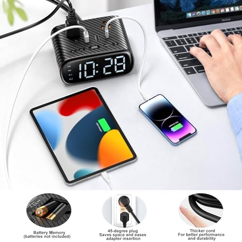 Sussex Dual Alarm Clock with 6 Charging Ports and 2 Outlets