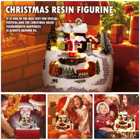 Christmas Village Musical Snow Globe Figurines with 8 Music Snowman and Train