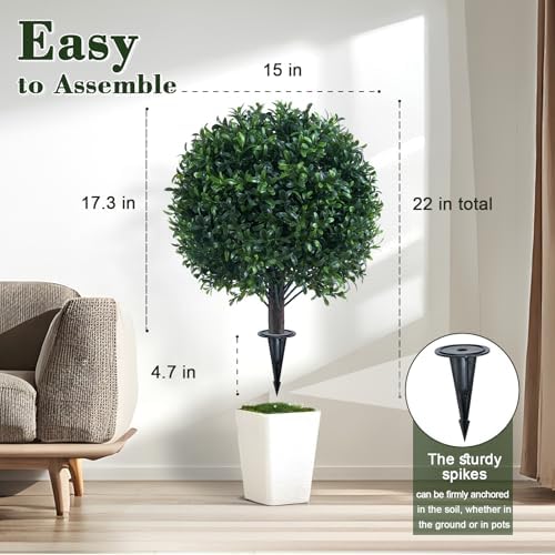 Artificial Boxwood Ball Bush with Spike for Outdoor Set of 2