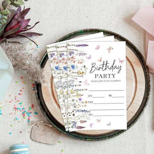 Floral Birthday Invitations 20 Pack with Envelopes
