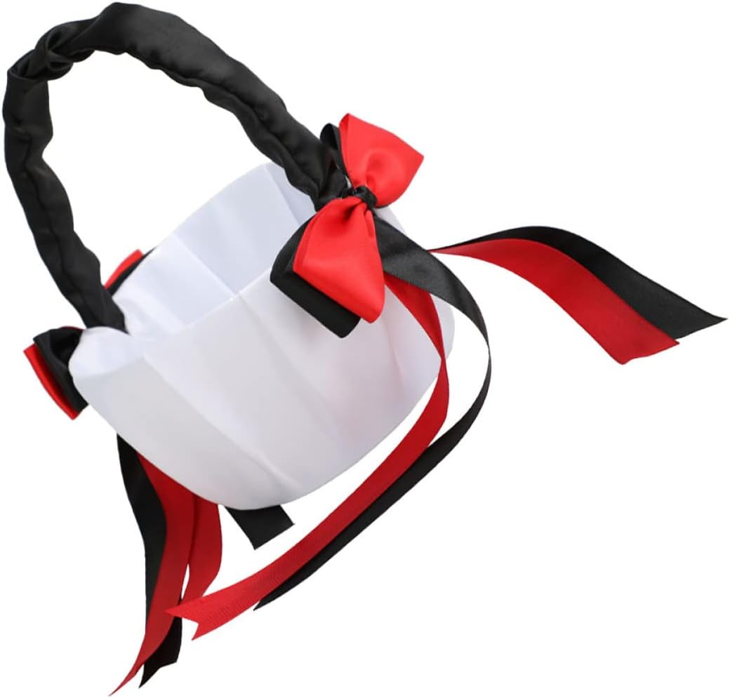 Elegant Black Satin Bowtie Flower Girl Basket