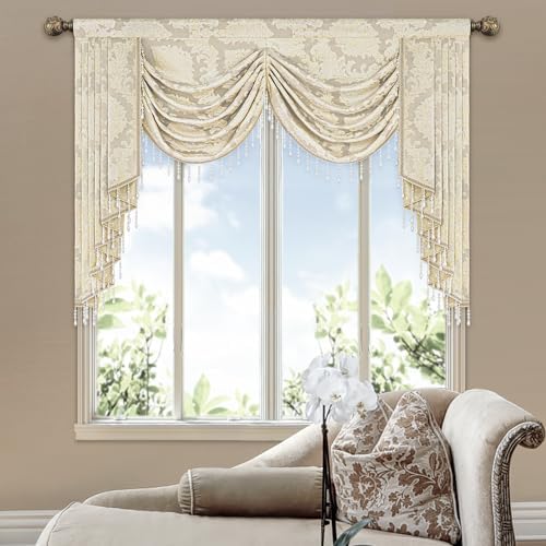 Loom and Mill Beige Jacquard Waterfall Valance 59 Inch 1 Panel